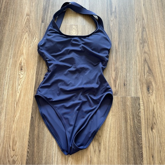 Andie Womens Tulum One Piece Swimsuit Small Navy Blue Cross Back Classic Padded - Picture 1 of 10